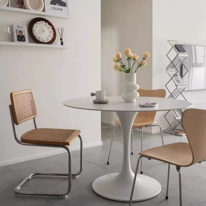 Restaurant household small apartment dining table modern simple white round table Nordic rock slab dining table