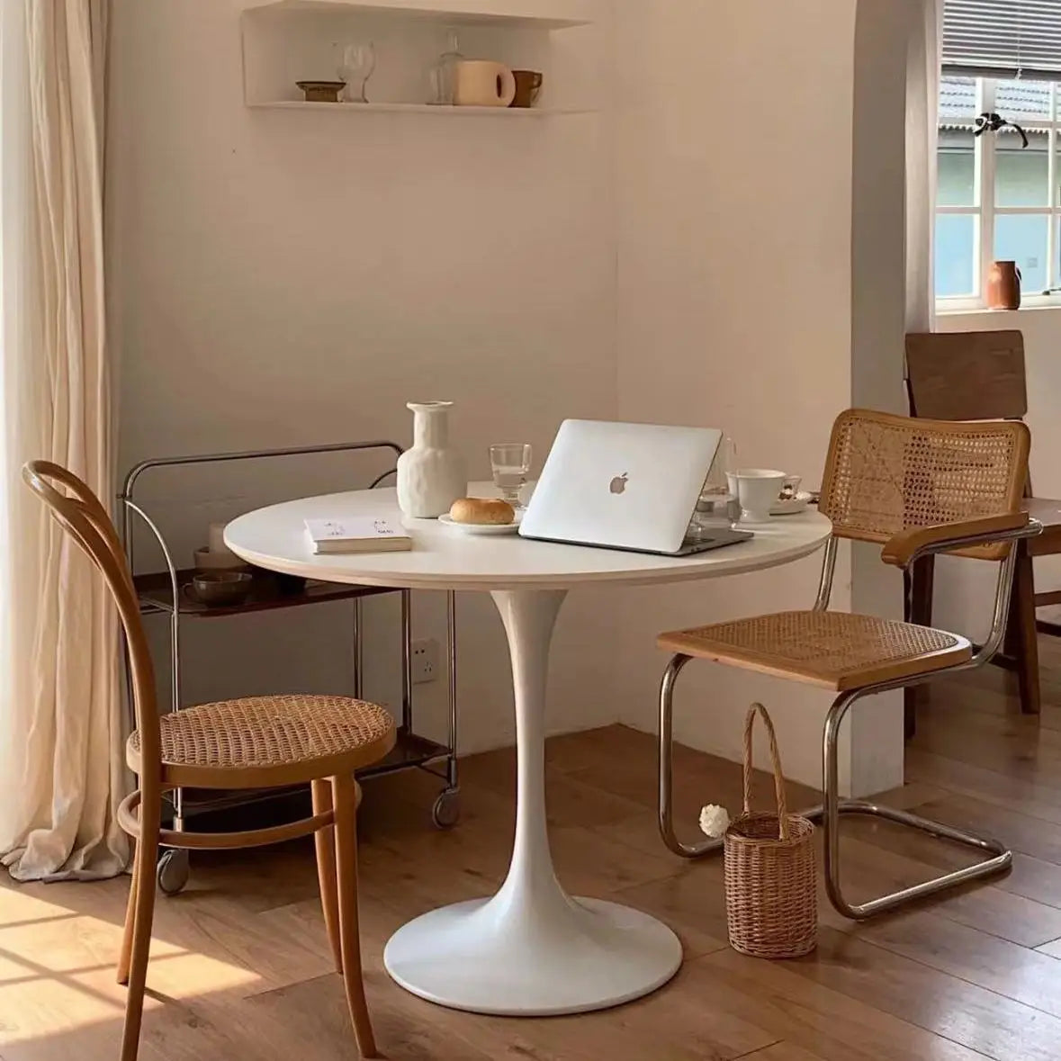 Restaurant household small apartment dining table modern simple white round table Nordic rock slab dining table
