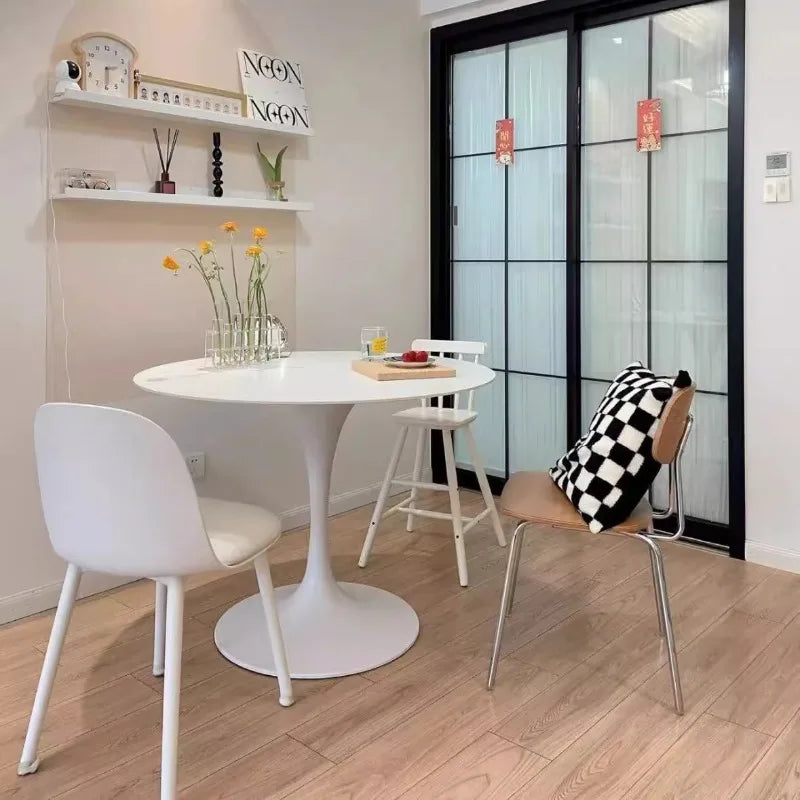 Restaurant household small apartment dining table modern simple white round table Nordic rock slab dining table