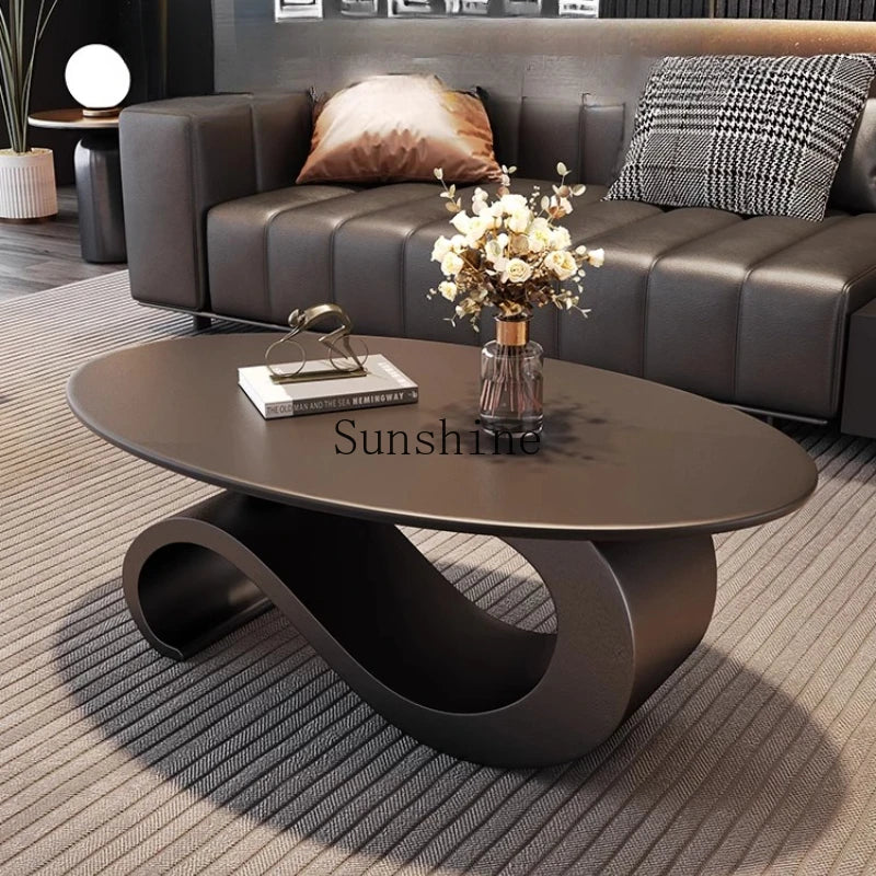 Italian light luxury rock slab oval modern simple living room combination coffee table