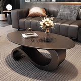 Italian light luxury rock slab oval modern simple living room combination coffee table