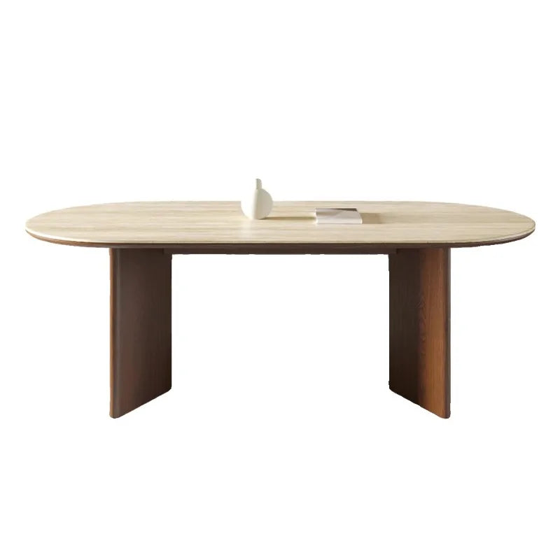 Medieval style solid wood rock slab dining table and chair combination small apartment household French retro oval new dining ta