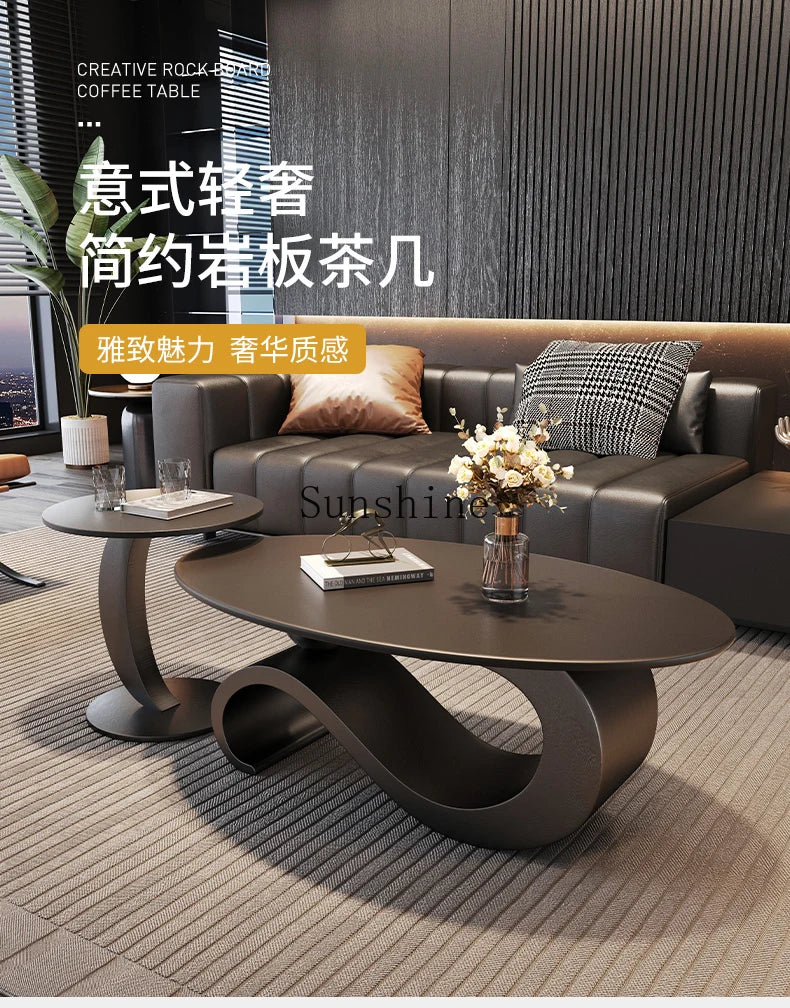 Italian light luxury rock slab oval modern simple living room combination coffee table