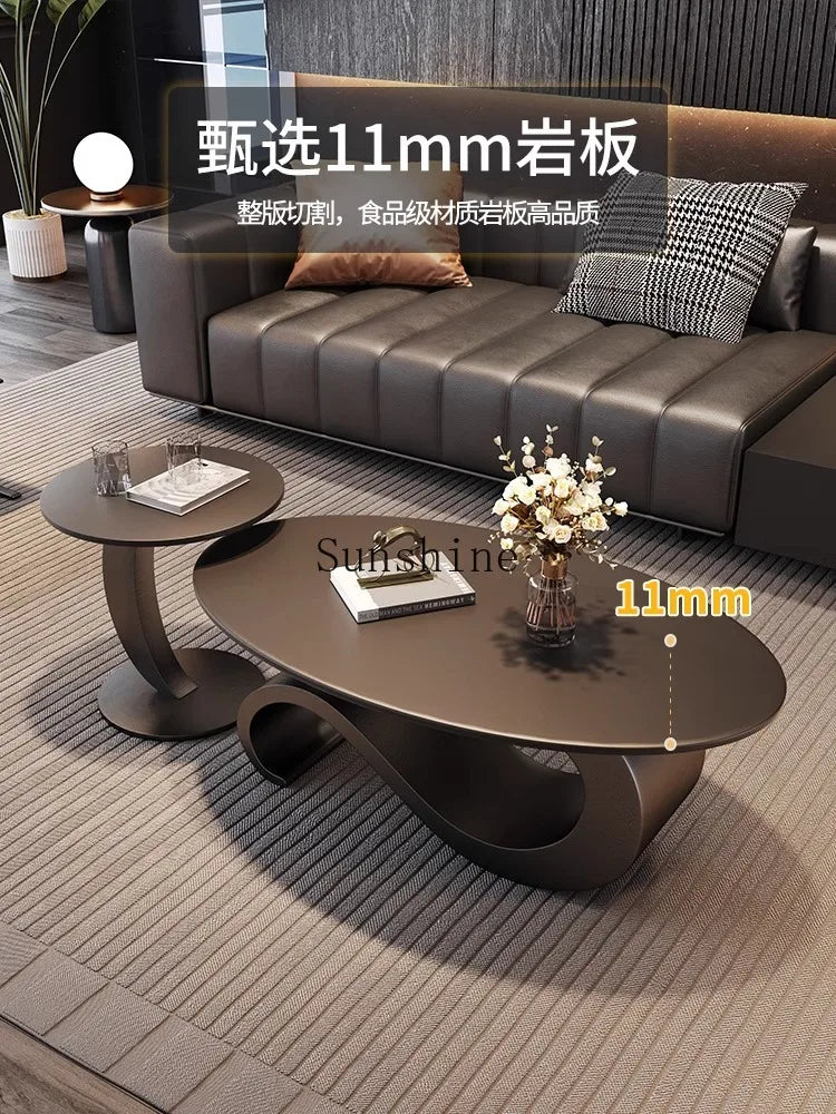 Italian light luxury rock slab oval modern simple living room combination coffee table