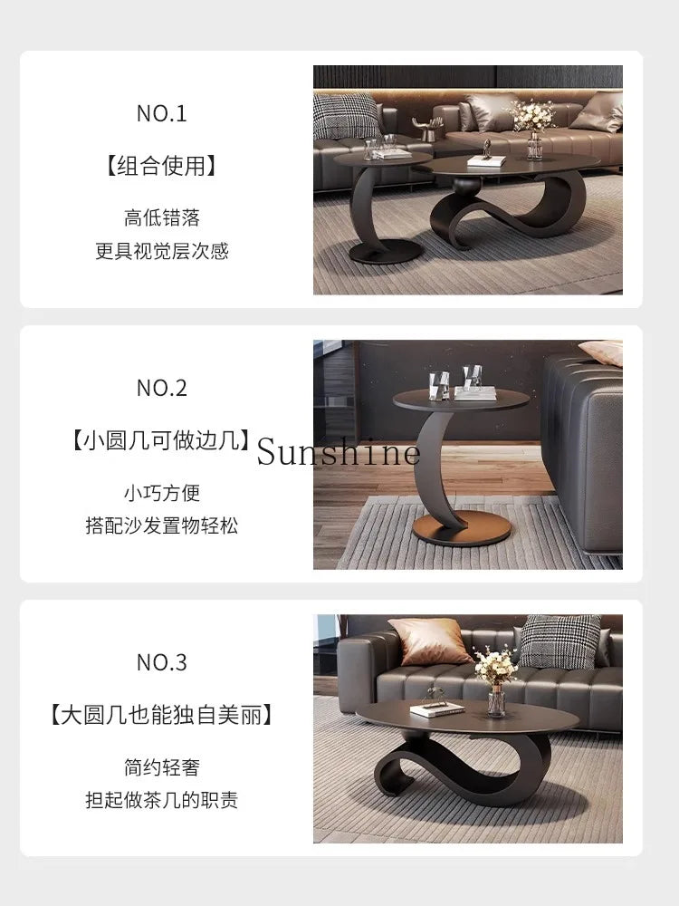 Italian light luxury rock slab oval modern simple living room combination coffee table