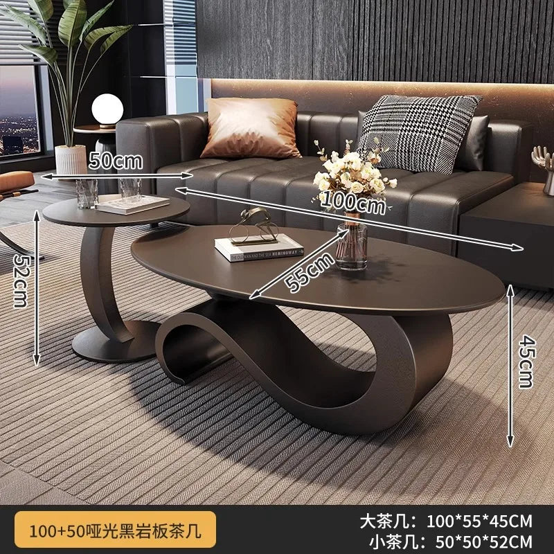 Italian light luxury rock slab oval modern simple living room combination coffee table