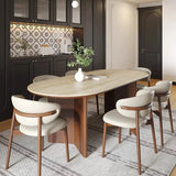 Medieval style solid wood rock slab dining table and chair combination small apartment household French retro oval new dining ta