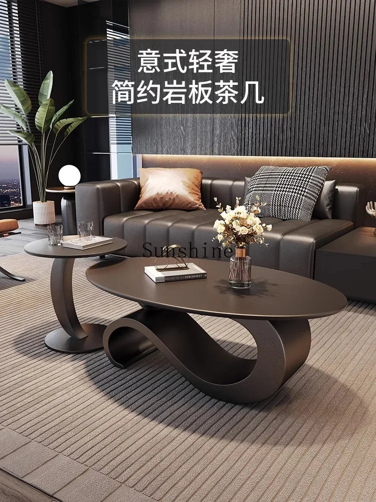 Italian light luxury rock slab oval modern simple living room combination coffee table
