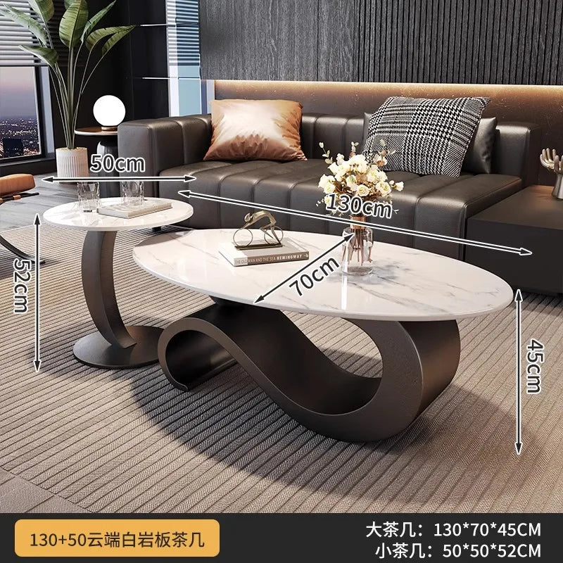 Italian light luxury rock slab oval modern simple living room combination coffee table