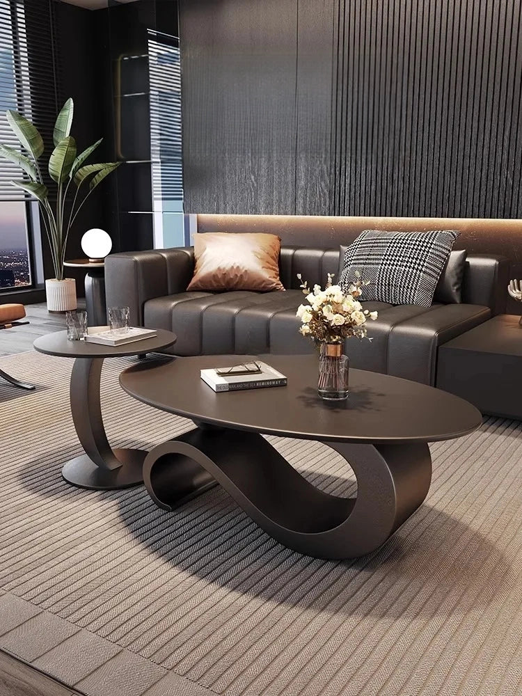 Italian light luxury rock slab oval modern simple living room combination coffee table